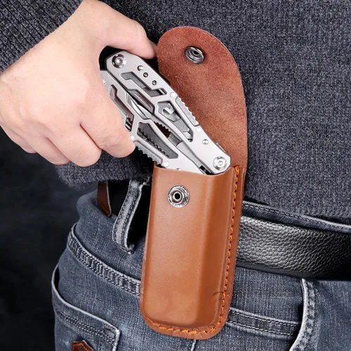 Miniatura 3 de Paquete de 2 fundas de bolsillo para cuchillos, funda multiherramienta, funda de cuero para cuchillos con presilla para cinturón, bolsillo