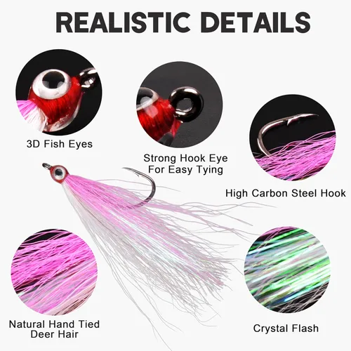 Miniatura 2 de Clouser Minnow - Señuelo de pesca con mosca, señuelo de pesca con mosca de agua salada, moscas de lubina a rayas de pesca con cola de buque
