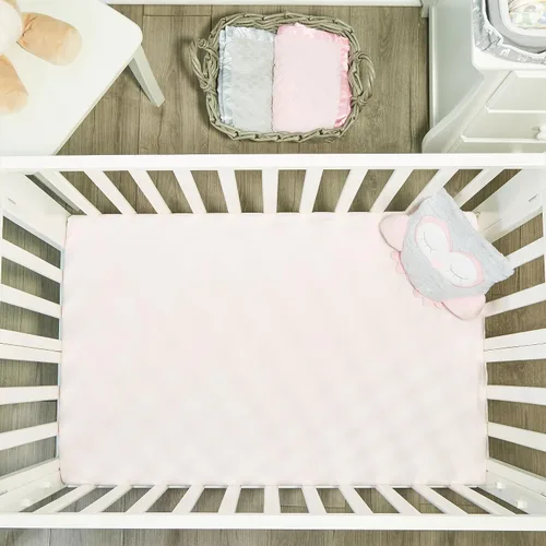 Miniatura 7 de Paquete de 2 sábanas de colchón n Play, 100% algodón percal, suaves, portátiles, para cuna, para niñas con búhos/corazones y diseño rosa sólido