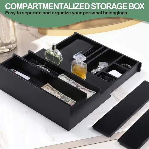 Miniatura 4 de Organizador de colonia Boulphia para hombre, soporte de colonia de 3 niveles con cajón y compartimento oculto, estante de madera para exhibidor