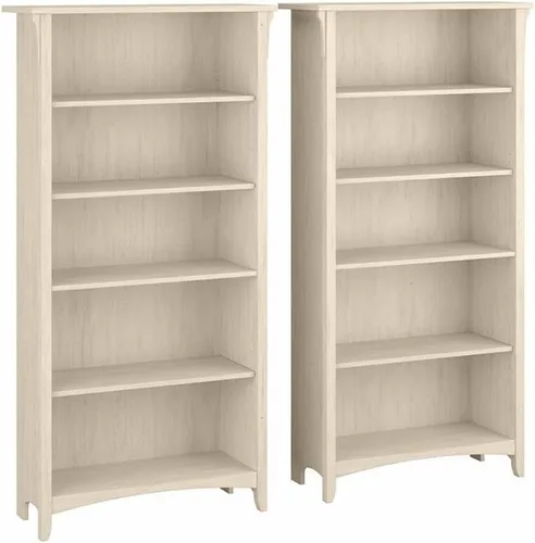 Miniatura 12 de Bush Furniture Salinas - Estantería alta de 5 estantes, juego de 2 en gris Shiplap y blanco puro, almacenamiento vertical de oficina, estanterías
