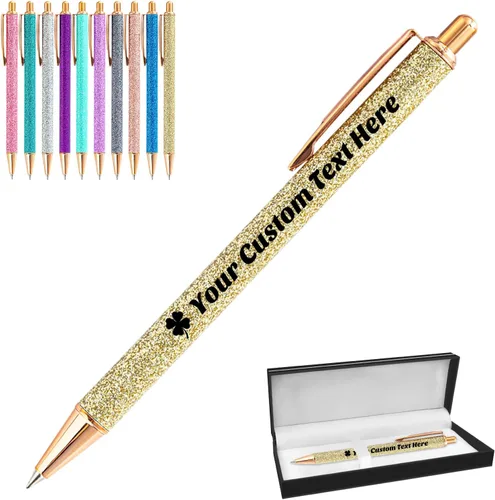Miniatura 69 de 10 bolígrafos personalizados con purpurina, bolígrafos impresos personalizados a granel, bolígrafos retráctiles de tinta negra para graduación