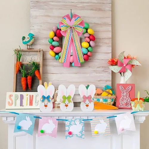Miniatura 4 de Meseey 2 lazos grandes de arpillera de Pascua de 20 x 10 pulgadas, coronas de conejo de primavera para envolver regalos, decoración del árbol