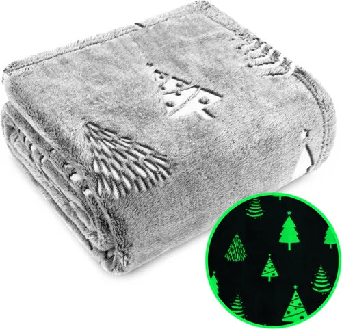 Miniatura 7 de PAVILIA Manta de regalo con árbol de Navidad que brilla en la oscuridad, para niñas y niños, forro polar de felpa suave para niños de 1 a 10 años