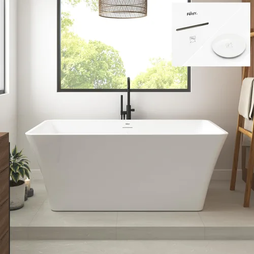 Miniatura 29 de FerdY Maui Bañera Independiente de 67" Elegante Bañera de Remojo Independiente, Blanco Brillante, Certificado cUPC, Conjunto de Drenaje y Drenaje