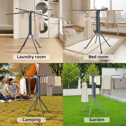 Miniatura 7 de BIREN Tendedero de Ropa Plegable Extensible Tendedero de Lavandería con 16 Clips Tendedero de Ropa Plegable que Ahorra Espacio para Colgar Ropa, Gris