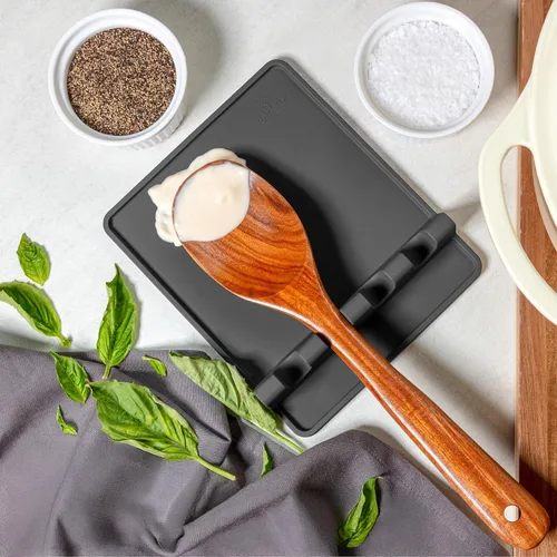 Miniatura 5 de Zulay - Soporte extragrande de silicona con bandeja antigoteo para múltiples utensilios de cocina, reposacucharas resistente al calor y sin BPA