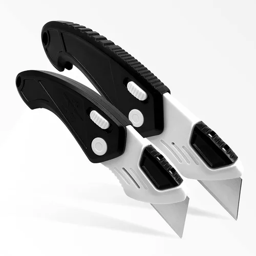 Miniatura 9 de Cuchillo de bolsillo plegable, cuerpo de plástico ABS resistente a la intemperie y al óxido, diseño ergonómico, agarre fuerte, llavero