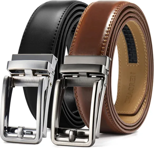 Miniatura 8 de CHAOREN - Cinturones de trinquete con clic para hombre, paquete de 2 - Cinturón de trinquete de cuero para hombre de 1 3/8" para vestir y casual