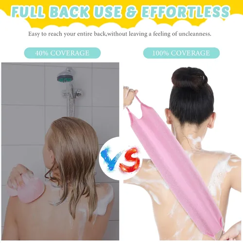 Miniatura 5 de Paquete de 3 unidades exfoliante de espalda con asas, paño exfoliante de nailon de longitud extendida, cepillo exfoliante corporal con correa