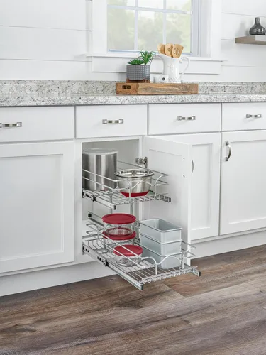 Miniatura 2 de Rev-A-Shelf Estante extraíble para armario de cocina de 2 niveles y organizador de cajones, cesta de almacenamiento de despensa deslizante en varios