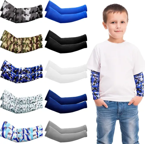Miniatura 11 de Xuhal 10 Pairs Arm Sleeves for Kids Baseball UV Sun Protection Cooling Arm Sleeves Boys Football Basketball