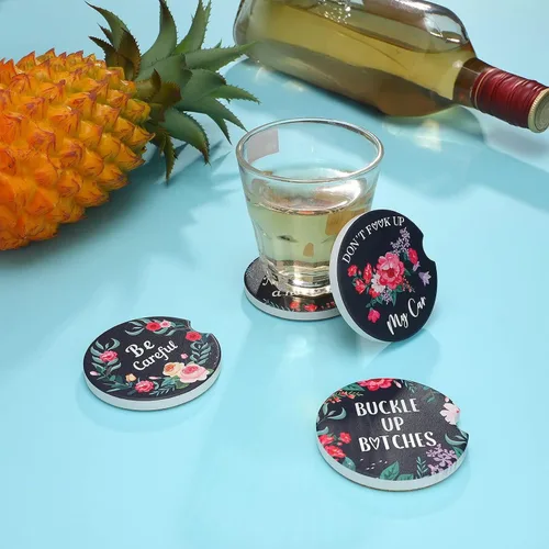 Miniatura 5 de Boao 4 piezas de posavasos florales para portavasos de coche para el día de San Valentín, posavasos de cerámica de 2.56" con base antideslizante