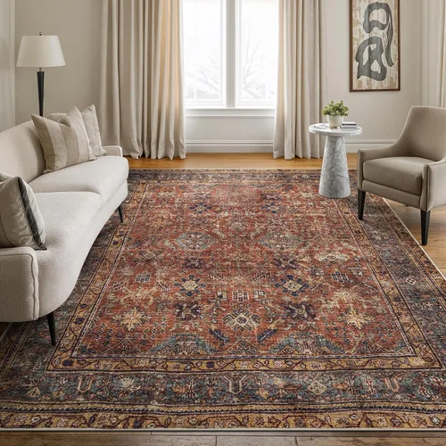 Miniatura 50 de Bloom Rugs - Alfombra lavable, antideslizante, de 1,83 x 2,74 m, color beige/blanco claro con borde tradicional, para sala de estar, dormitorio