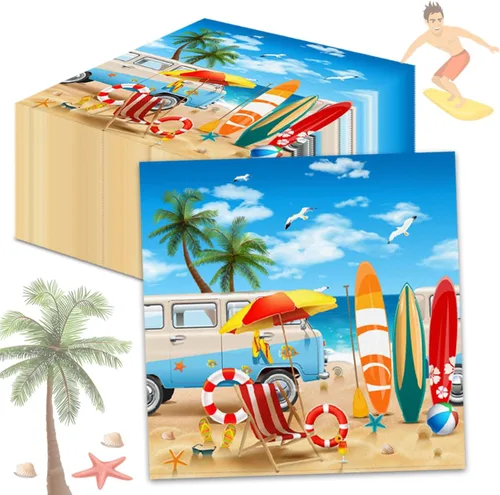 40 servilletas de fiesta de playa de verano, decoraciones de fiesta de cumpleaños de surf, decoraciones de mesa temática de playa hawaiana para