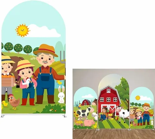 Miniatura 6 de HUAYI Cubierta de fondo de arco de granjero rojo de dibujos animados para fiestas de granja para niños, decoraciones de fondo de Chiara, cubiertas