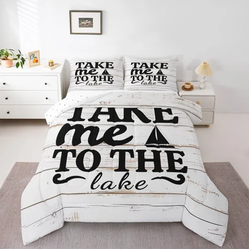 Miniatura 17 de Erosebridal Juego de edredón de reglas del lago, juego de ropa de cama tamaño matrimonial, edredón rústico para niños y niños, decoración de cabaña