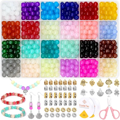 shynek Kit de fabricación de pulseras de 753 cuentas de vidrio, cuentas de vidrio de 24 colores para hacer joyas con cuentas espaciadoras, cuentas