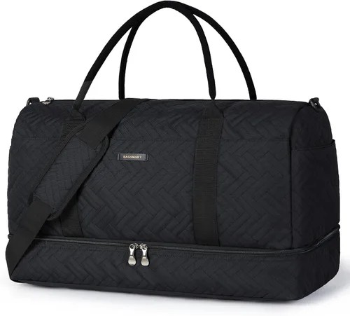 BAGSMART - Bolsa de viaje grande, bolsa de mano para fin de semana, para hombres y mujeres, con compartimento para zapatos, Negro -