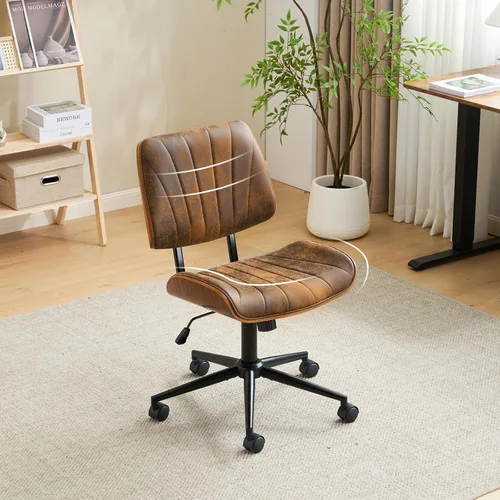 Miniatura 12 de VINGLI Silla de oficina en casa sin brazos y respaldo curvos anchos, silla de escritorio Ergoromic de altura ajustable, función giratoria e Blanco