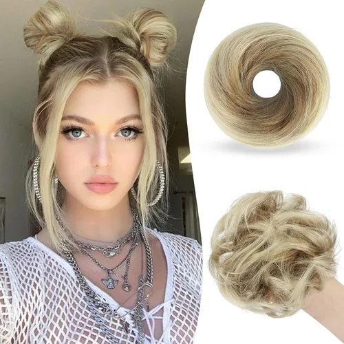 Miniatura 13 de Sofeiyan 2 piezas de extensión de cabello rizado ondulado en forma de moño desordenado, mini moño desordenado con banda elástica, peluca sintética