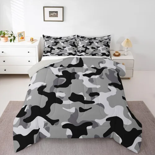 Miniatura 36 de Erosebridal Juego de edredón con estampado de leopardo, tamaño individual para niños, edredón de guepardo occidental, negro y gris, juego de ropa