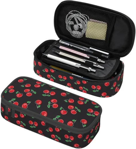 Miniatura 16 de Estuche para lápices con lunares rosados de fresa de gran capacidad, bolsa de papelería con cremallera, soporte portátil para bolígrafos