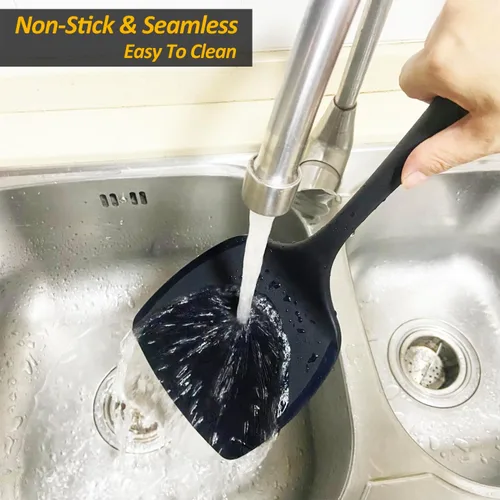 Miniatura 8 de Espátula volteadora de silicona para panqueques con mango alargado y diseño sin costuras, espátulas de cocina resistentes al calor para utensilios