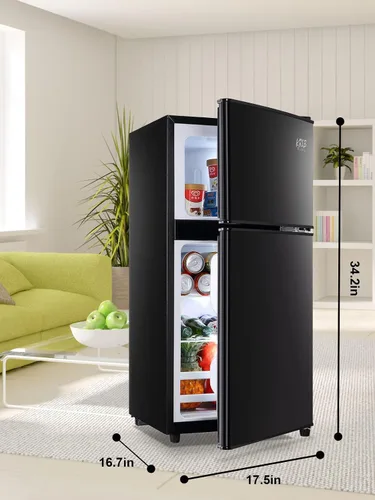 Miniatura 2 de KRIB BLING Refrigerador de 3.5 pies cúbicos con congelador, puerta doble vintage, cerradura fresca, termostato ajustable de 7 niveles para Negro