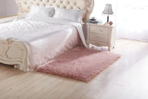 Miniatura 4 de Alfombra de piel sintética suave de lujo de piel de oveja esponjosa y lanuda para silla de dormitorio, sofá o para salón, color rosa bebé, alfombra