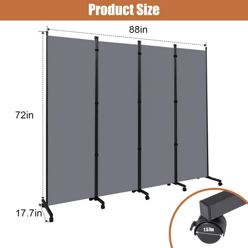 Miniatura 6 de Divisor de ambientes portátil de 88 pulgadas y pantallas de privacidad plegables, divisor de pared de 4 paneles para separación de habitaciones