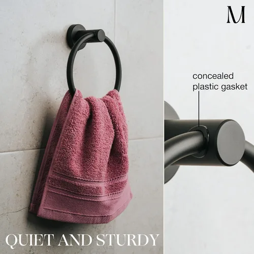 Miniatura 5 de Marmolux Acc Juego de 2 piezas de accesorios de baño negro mate - Toallero de mano para pared de baño + soporte de papel higiénico negro