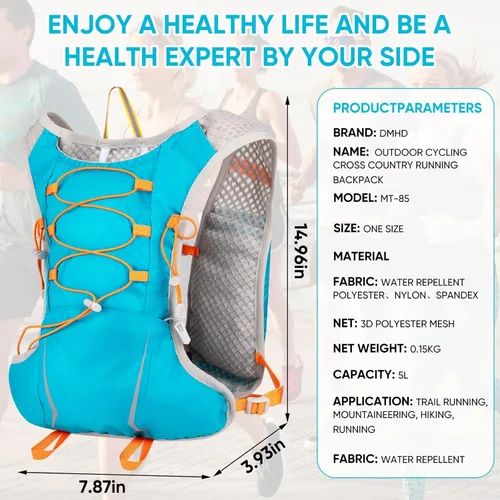 Miniatura 6 de Chaleco para correr para mujeres y hombres, mochila de hidratación de 5 litros con bolsa de agua de 2 L, chaleco de hidratación ultraligero Azul