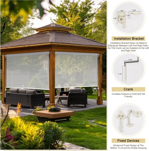 Miniatura 5 de Persianas enrollables para exteriores para patio, impermeables, para exteriores, sin cordón, con 10 % de apertura, de tela solar, para porche