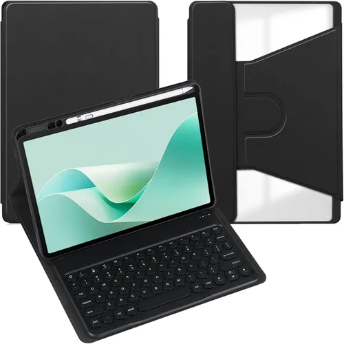 Miniatura 10 de Funda para tableta Samsung Galaxy Tab A8 de 10.5 pulgadas, teclado redondo inalámbrico desmontable Bluetooth, cubierta trasera transparente
