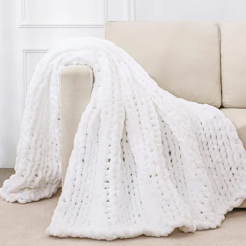 Miniatura 26 de Bigacogo Manta de punto grueso para sofá, 51 x 63 pulgadas, 100% tejida a mano con hilo de felpilla grueso jumbo, acogedoras y suaves mantas grandes