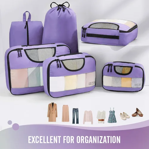 Miniatura 2 de Veken - Juego de 6 cubos de embalaje para maletas, bolsas organizadoras de viaje para equipaje de mano, juego de bolsas organizadoras de maleta