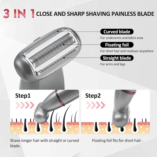 Miniatura 6 de Maquinillas de afeitar eléctricas para mujer, 3 en 1, cortadora de pelo púbico, depilación sin dolor, kit de peluquería recargable para mujeres