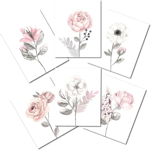 Miniatura 2 de Lambs & Ivy Acuarela Floral Sin Marco Vivero Niño Arte De Pared 6pc - Rosa/Gris