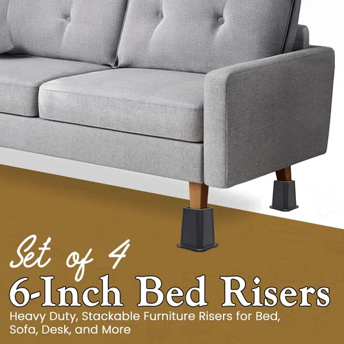 Miniatura 2 de Kings Brand Furniture elevadores de cama de 6 pulgadas - Juego de 4 elevadores de muebles negros resistentes y apilables para almacenamiento debajo
