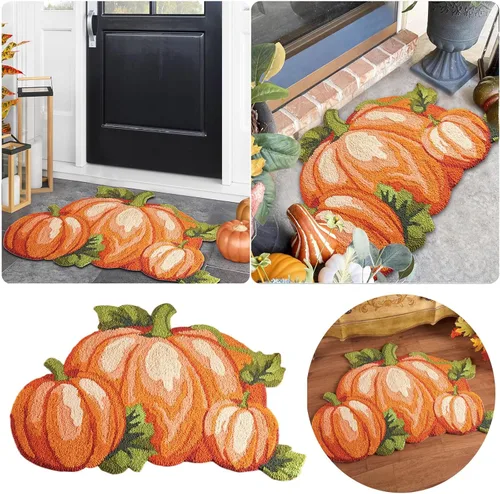 Miniatura 7 de Alfombra de calabaza de Acción de Gracias, 31 x 22 pulgadas, antideslizante, lavable, tapete de bienvenida de otoño, bonito tapete de otoño