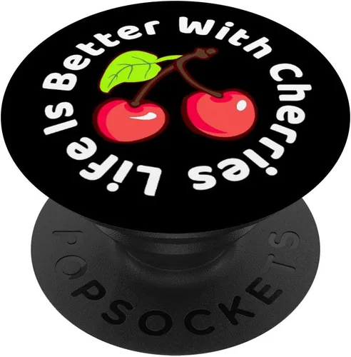 Cherry Cobbler - Soporte para teléfonos y tabletas, diseño de cerezas, Negro
