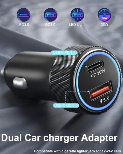 Miniatura 2 de Cargador de coche para iPhone 16 de carga rápida, paquete de 2 unidades de 38 W PD/QC3.0 Adaptador de cargador de teléfono de coche, cargador USB