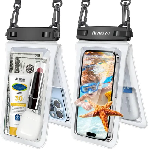 Miniatura 11 de Niveaya Bolsa impermeable para teléfono con doble espacio - 2 unidades, funda impermeable con cordón para iPhone 16/15/14/13/12 Pro Max hasta 8.3