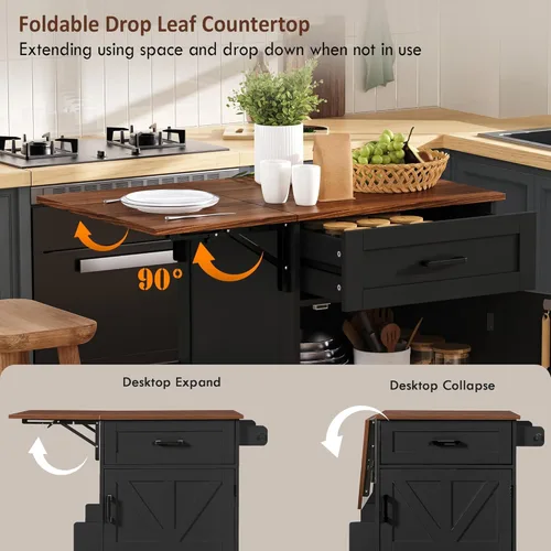 Miniatura 3 de LUMISOL Isla de cocina de granja con hoja caída, carrito de cocina rodante con ruedas bloqueables y estante lateral abierto, 39.3 pulgadas de ancho
