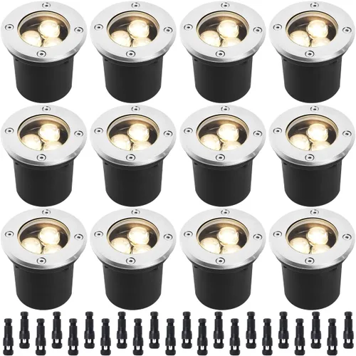 Miniatura 7 de Luces LED de suelo de bajo voltaje de 1 W con conectores de cable, luces de pozo al aire libre impermeables en tierra (12 unidades) para jardín