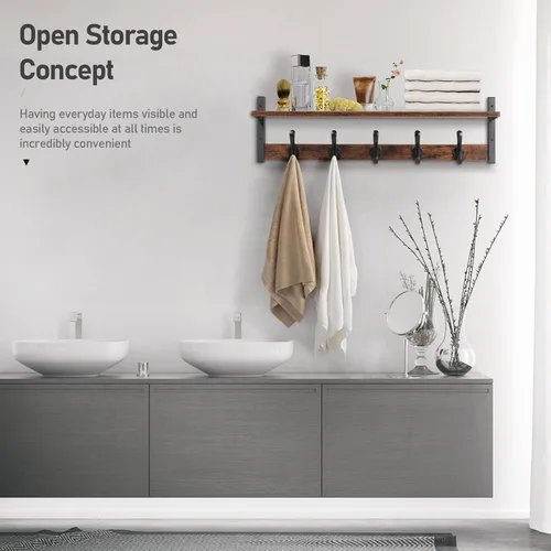 Miniatura 6 de Tatub Perchero rústico de 29 pulgadas con estante, ganchos de pared de entrada con estante, perchas para baño, sala de estar, dormitorio
