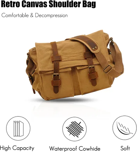 Miniatura 4 de Bolso de mensajero vintage de 14 pulgadas para laptop de hombre y mujer