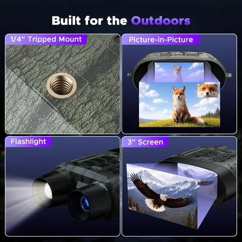 Miniatura 5 de Gafas de visión nocturna, prismáticos de visión nocturna 4K, prismáticos infrarrojos de 112 MP, zoom digital 12X batería recargable de 5000 mAh
