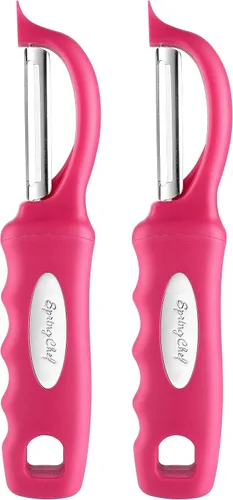 Miniatura 10 de Spring Chef Pelador de verduras giratorio profesional rojo para cocina, peladores de papas de acero inoxidable con mango de agarre suave, perfecto